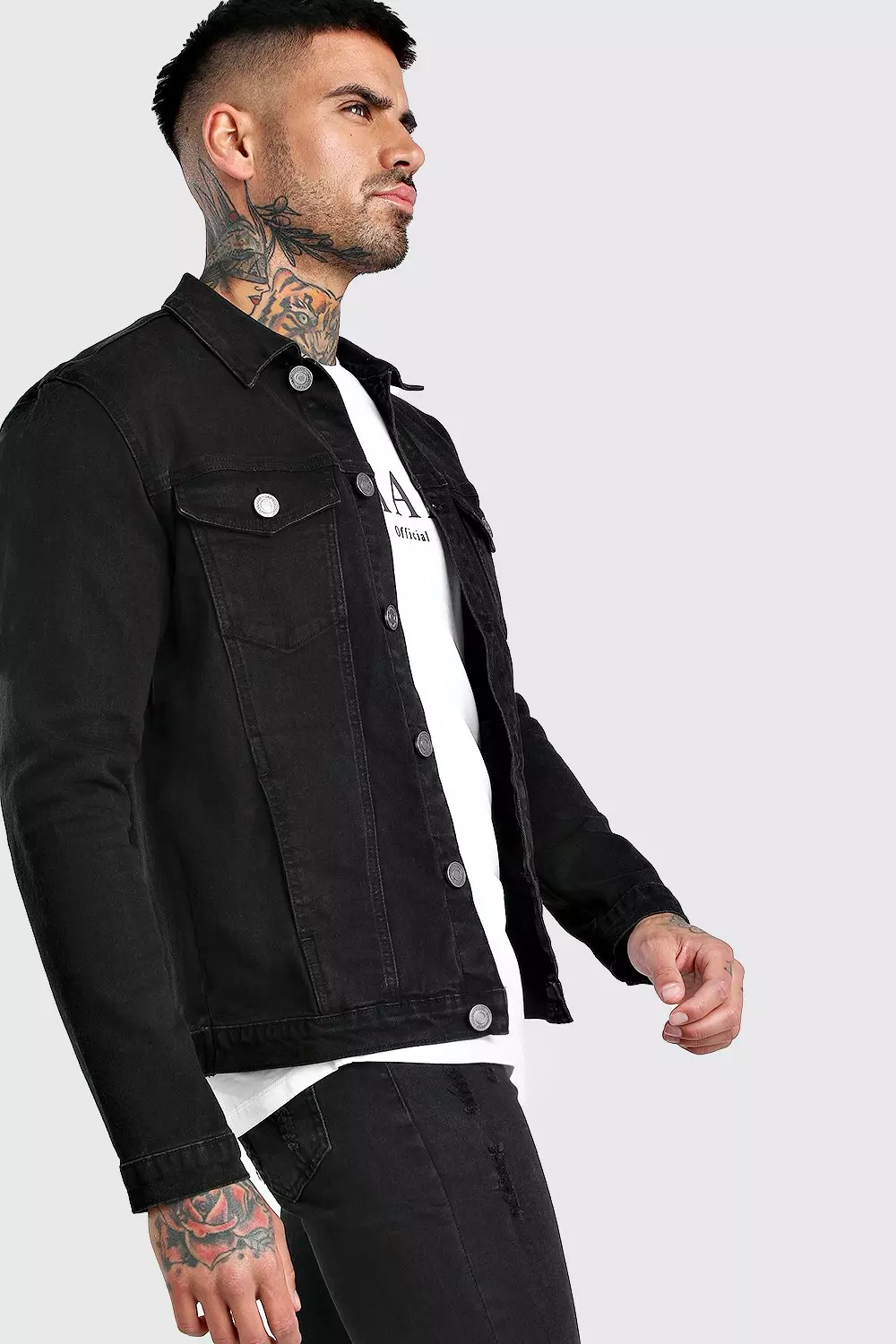 Mens Black Denim Fur Jacket