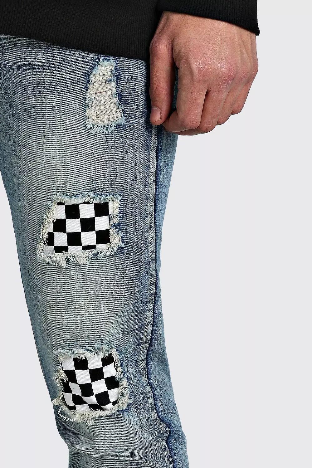 Checkered best sale ripped jeans