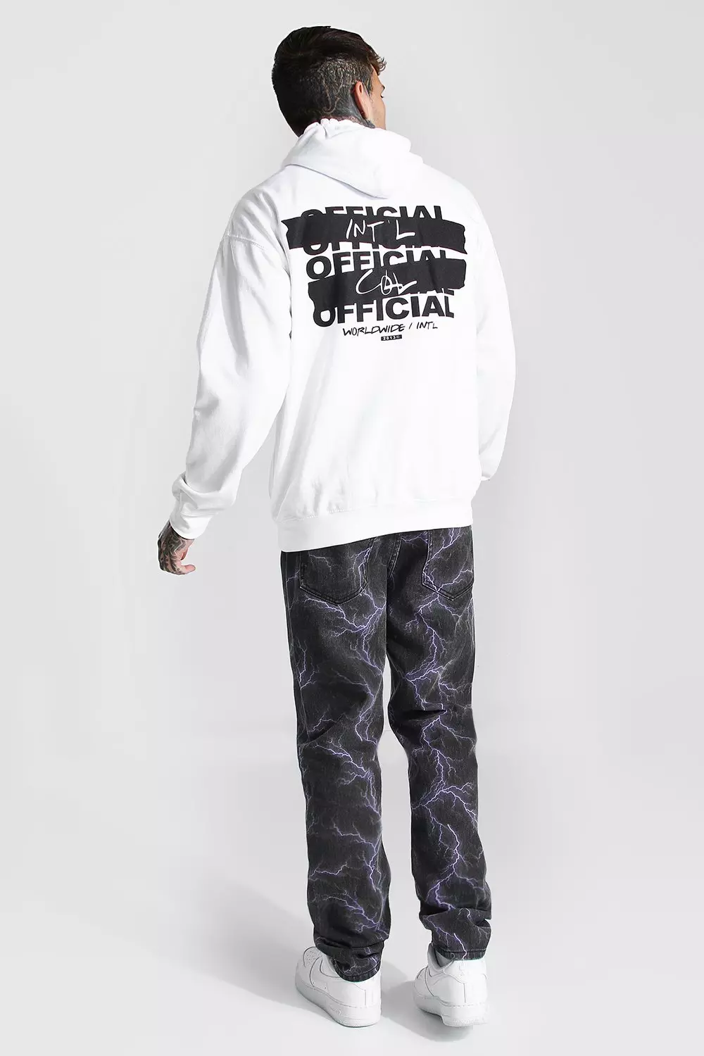 Boohooman hoodie with store man print in white