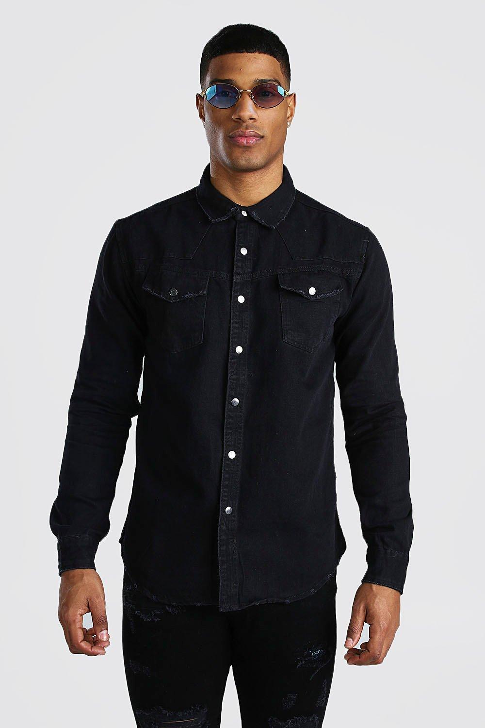 

Рубашка из денима с отстрочкой, Washed black