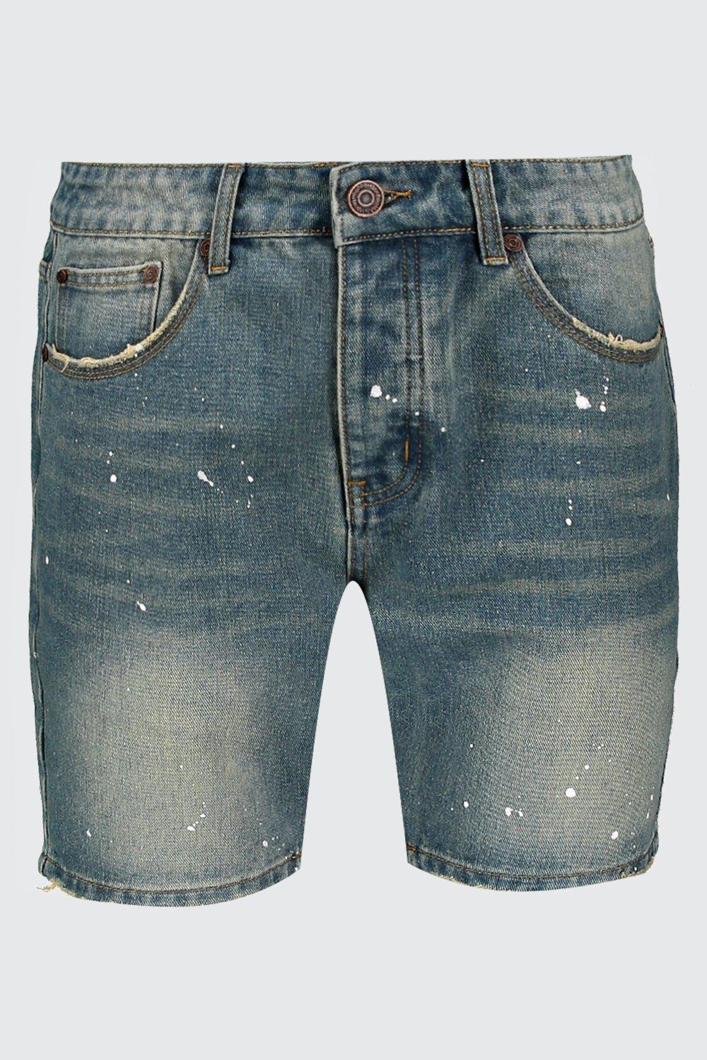 

Скинни шорты из денима с рисунком в виде брызг краски, Mid wash