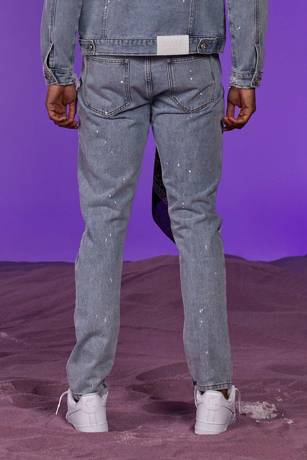 boohooman paint splatter jeans