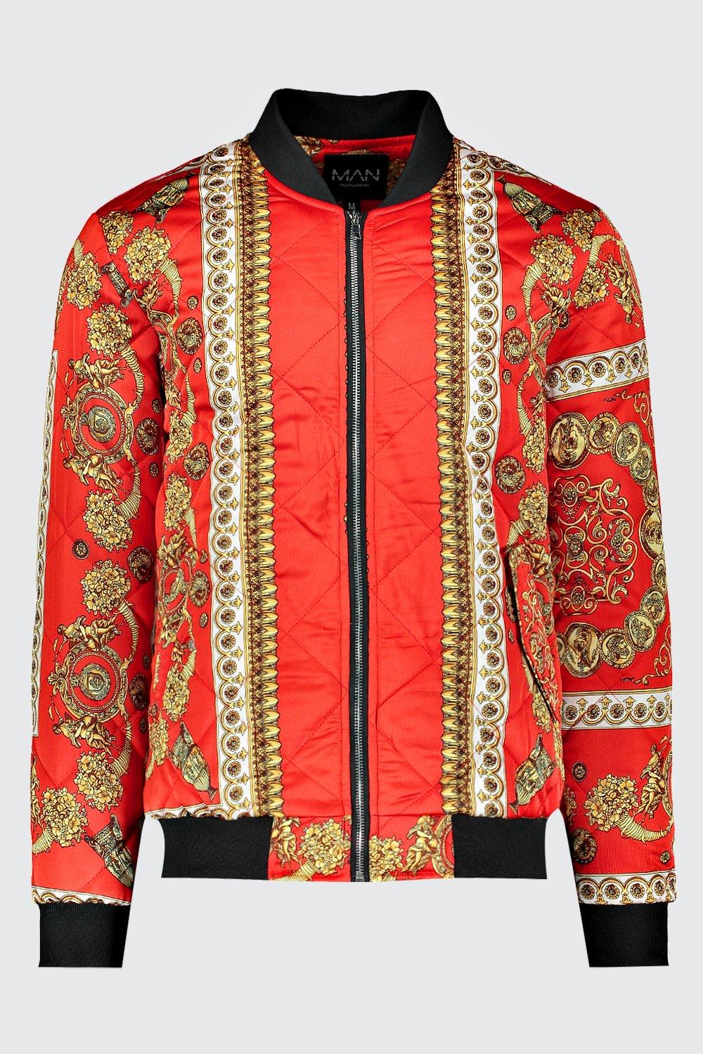 baroque printed quilted bomber jacket