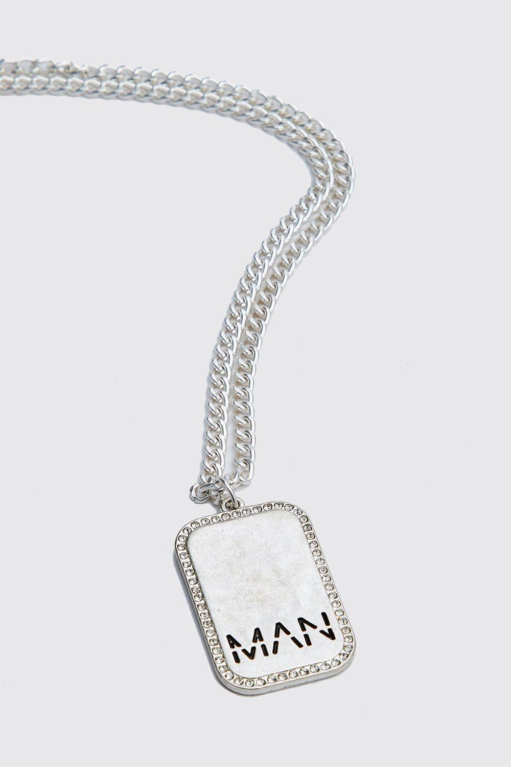 

Цепочка с жетоном MAN со стразами, Silver