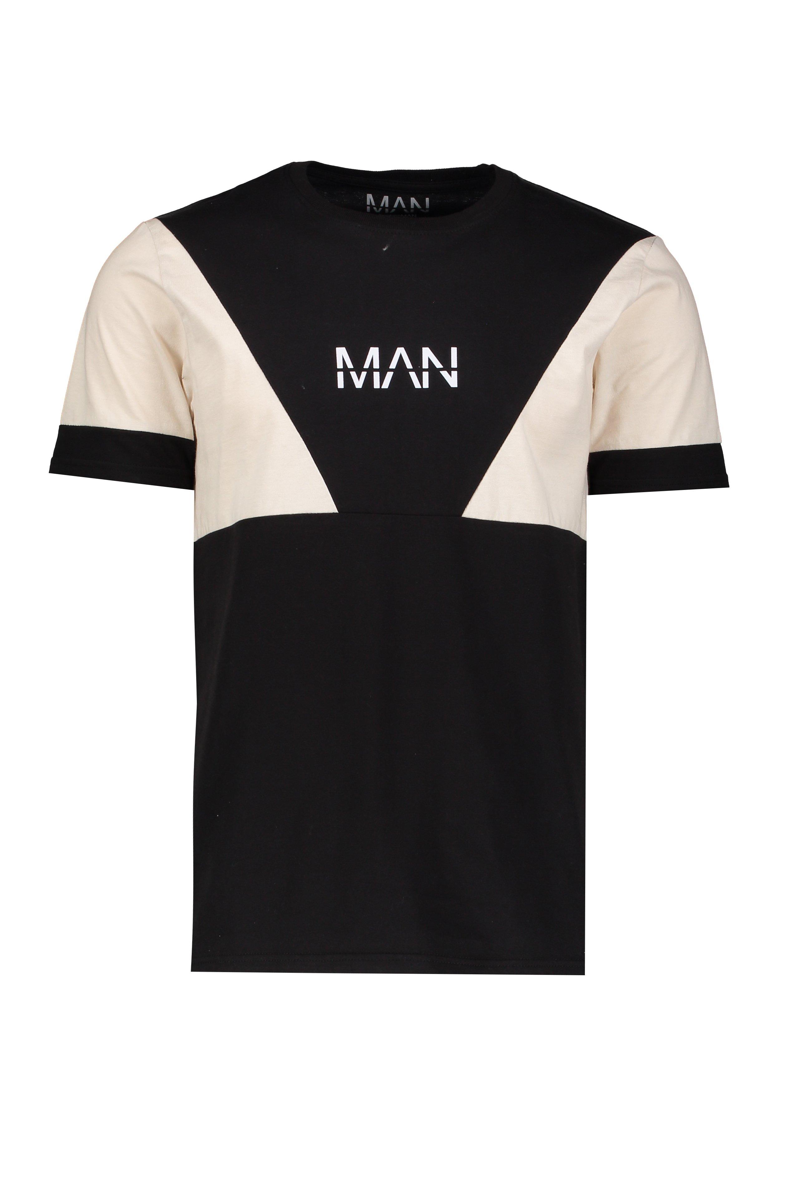 T Shirt Sagomata A Blocchi Di Colore Con Scritta Original Man Boohoo