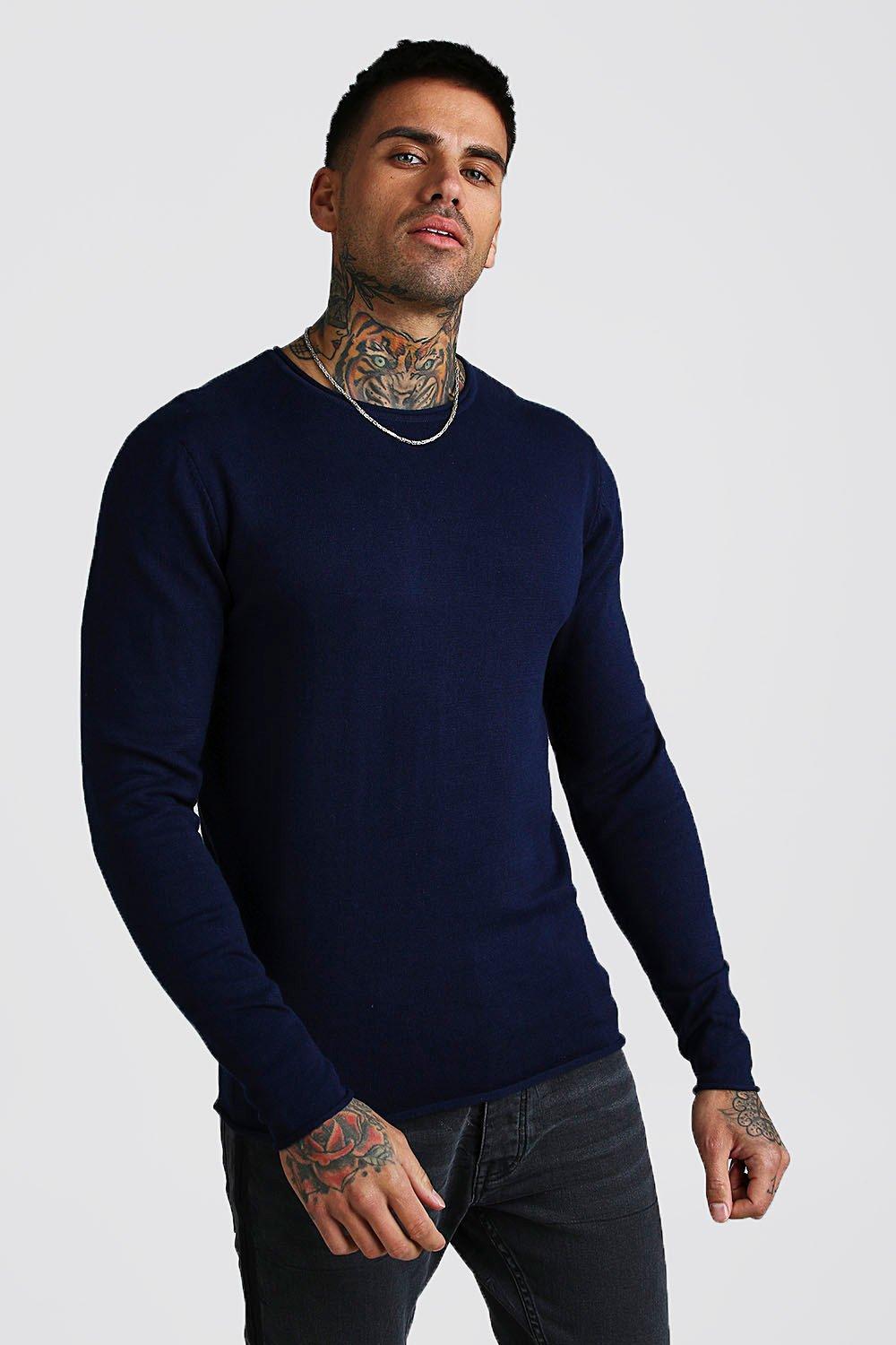 

Вязаный свитер с длинными рукавами и округлым вырезом, Navy