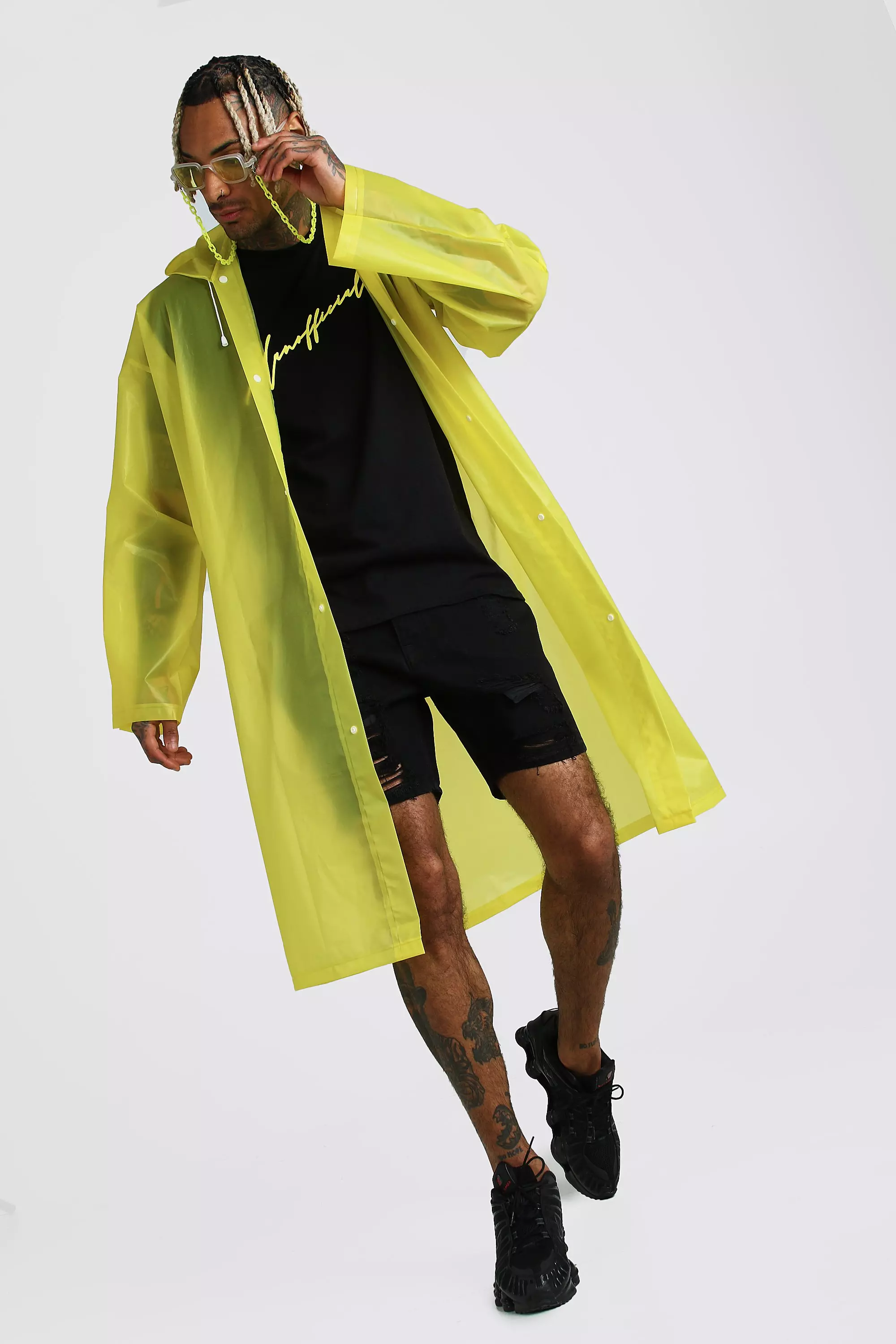 Foldaway Vinyl Festival Raincoat | boohooMAN USA