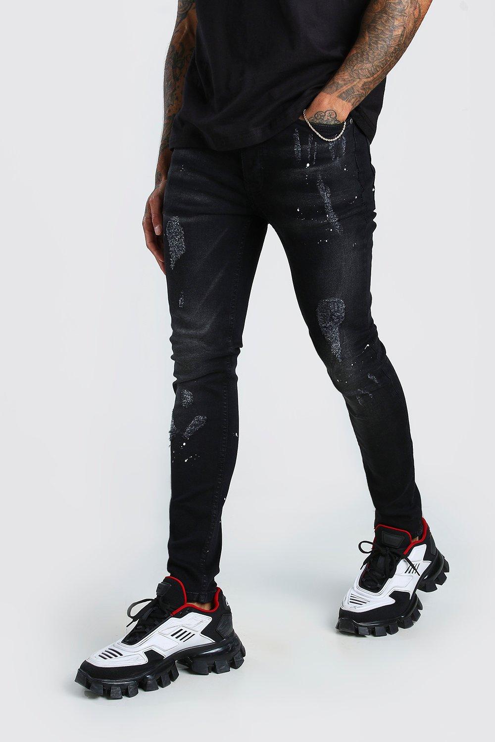 boohooman paint splatter jeans