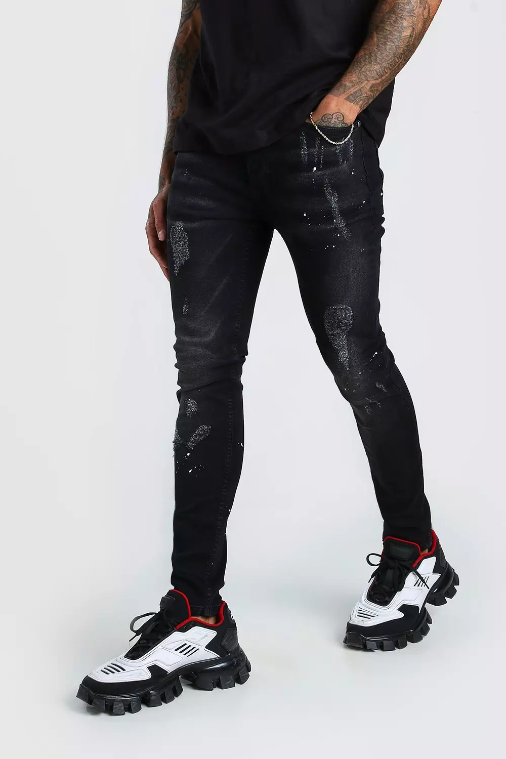 Super Skinny Distressed Paint Splat Jeans