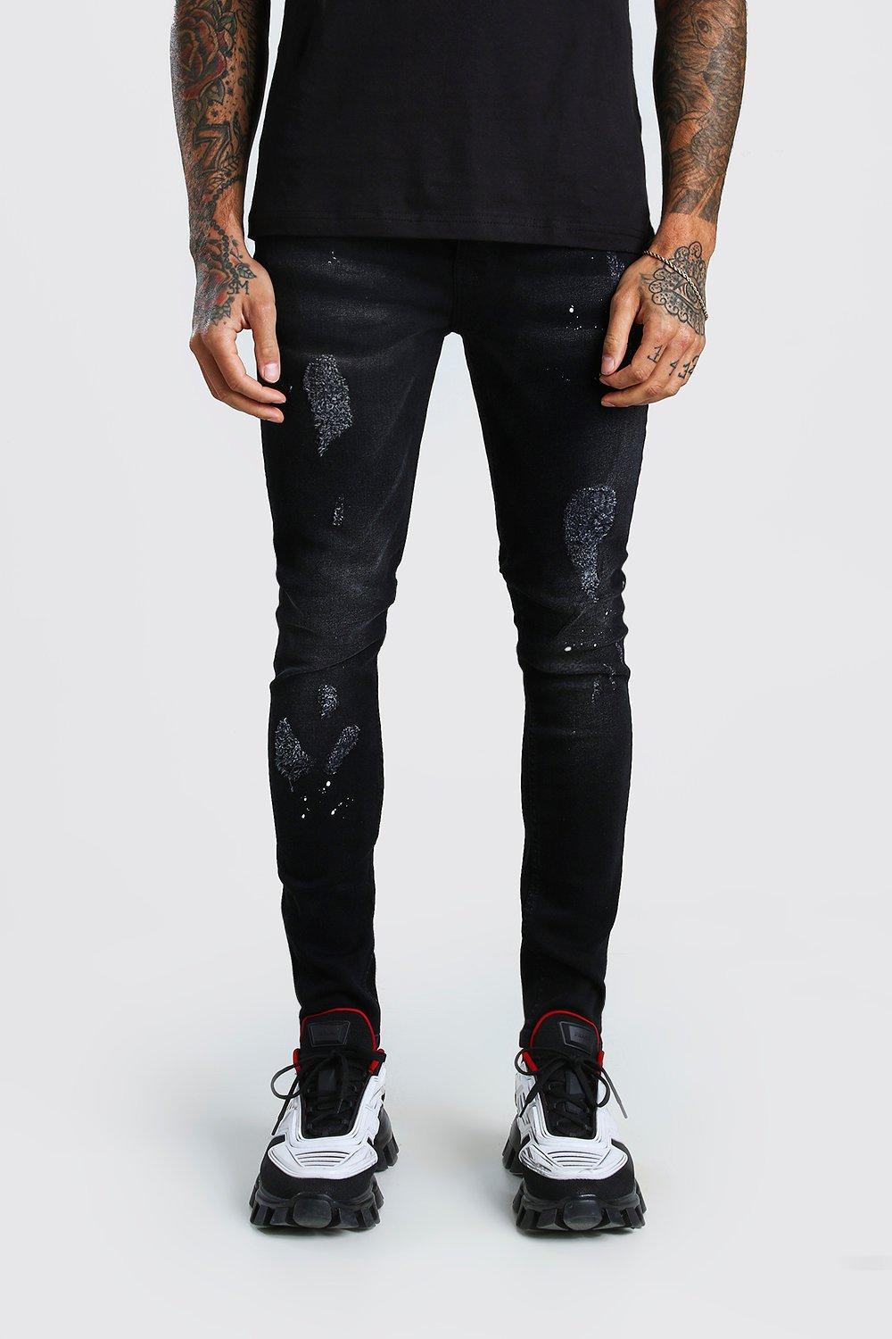 boohooman paint splatter jeans