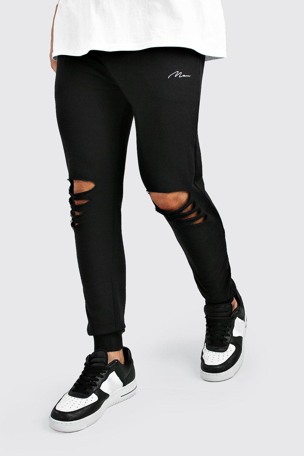 black ripped sweatpants
