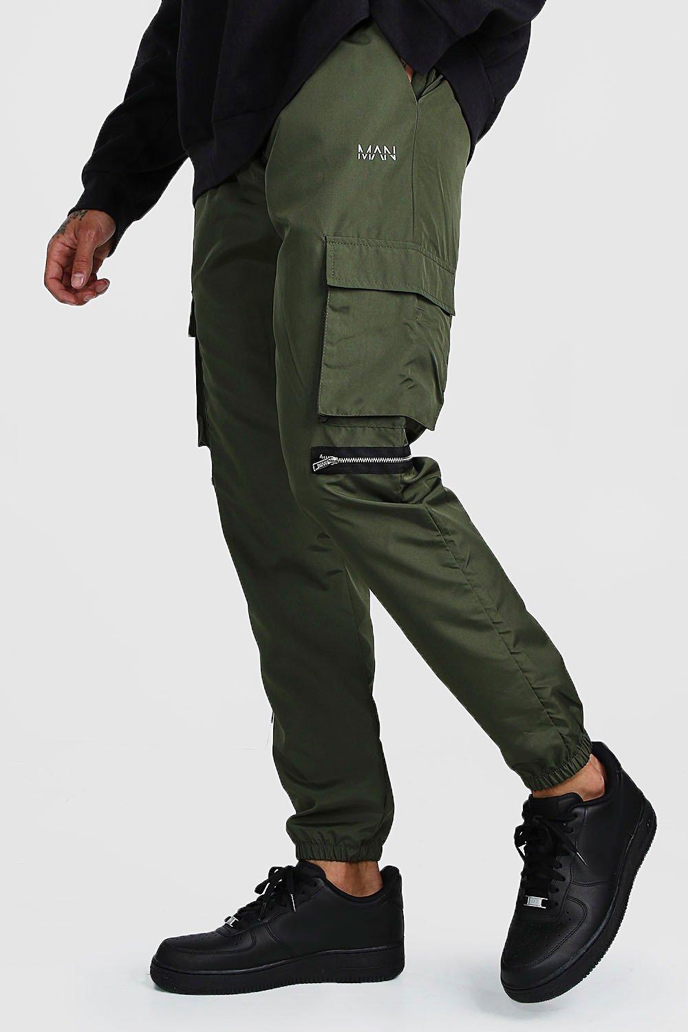 khaki joggers with zippers