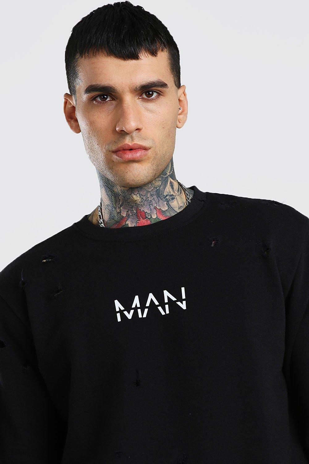 

Оригинальная толстовка MAN с эффектом поношенности, Black