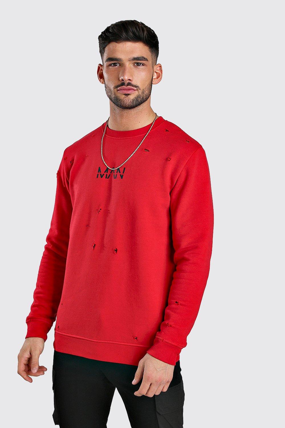 

Оригинальная толстовка MAN с эффектом поношенности, Red