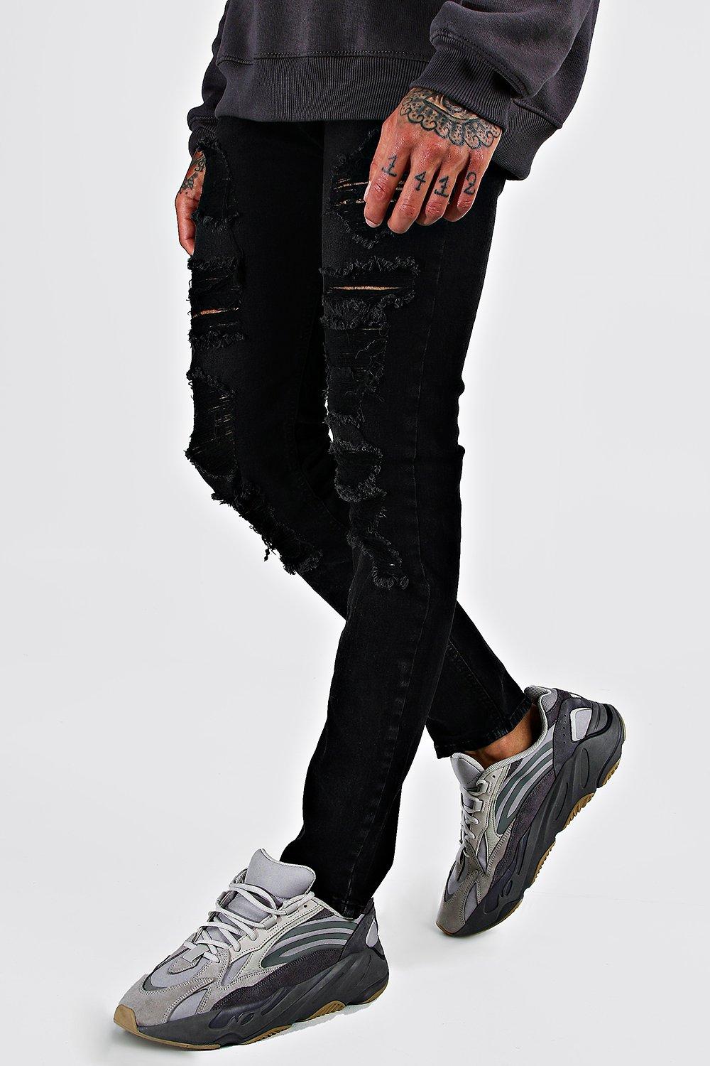 

Скинни джинсы с разрезами по всей поверхности, Washed black