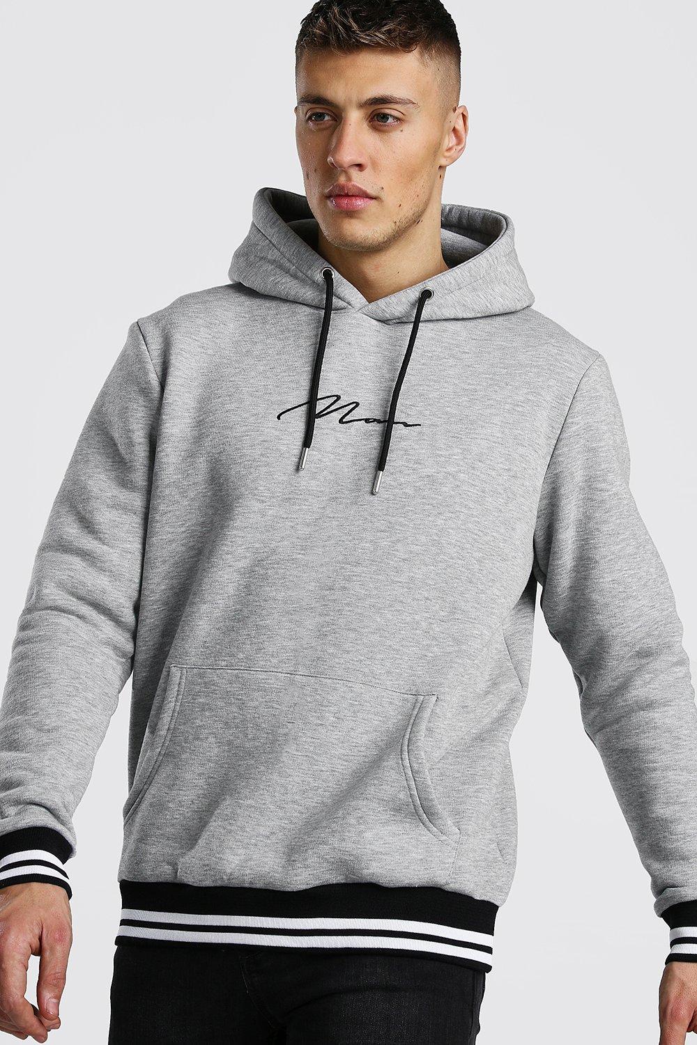 boohooMAN Plus Size Man Signature Embroidered Hoodie