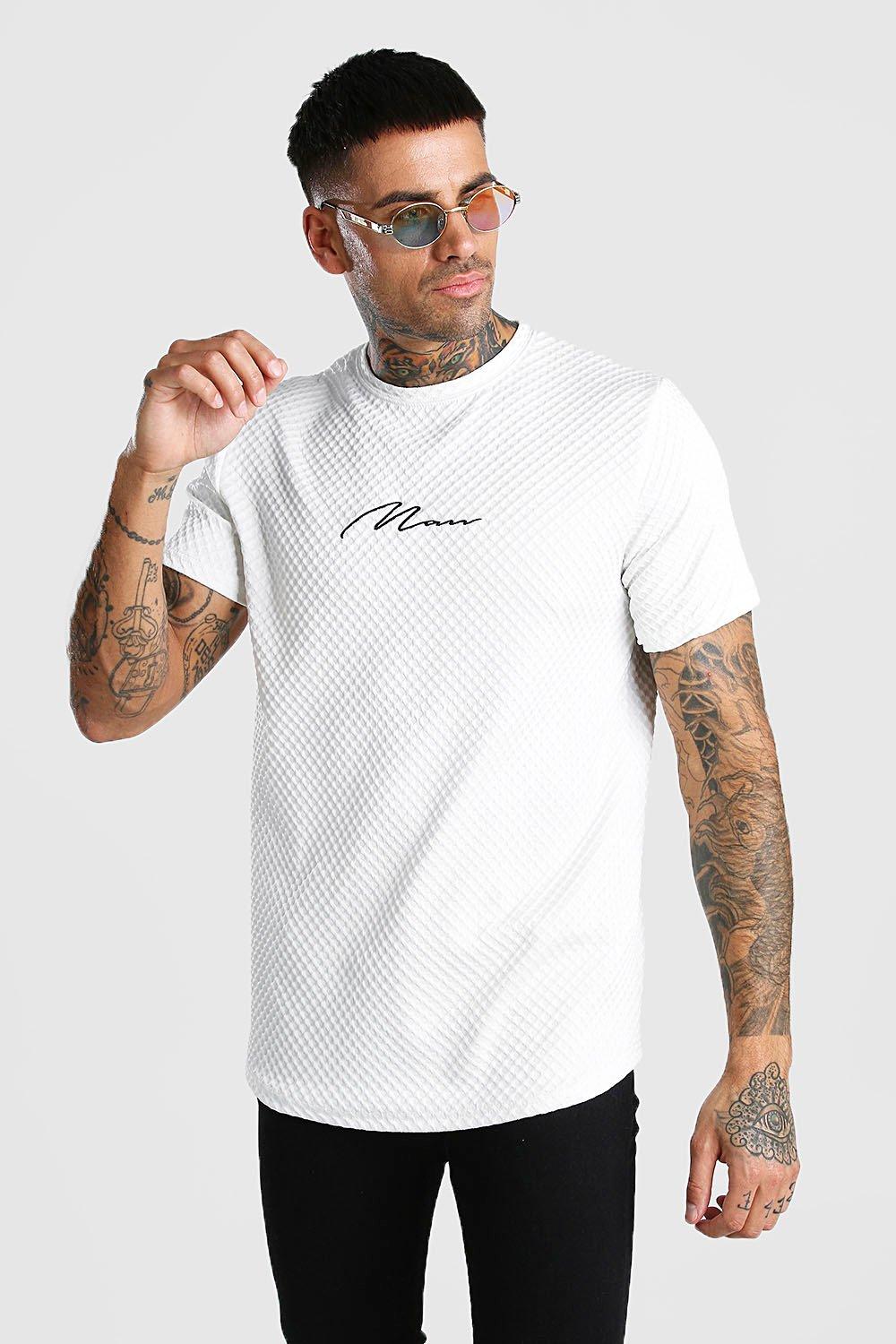 

Футболка MAN с вафельной текстурой с вышивкой, White