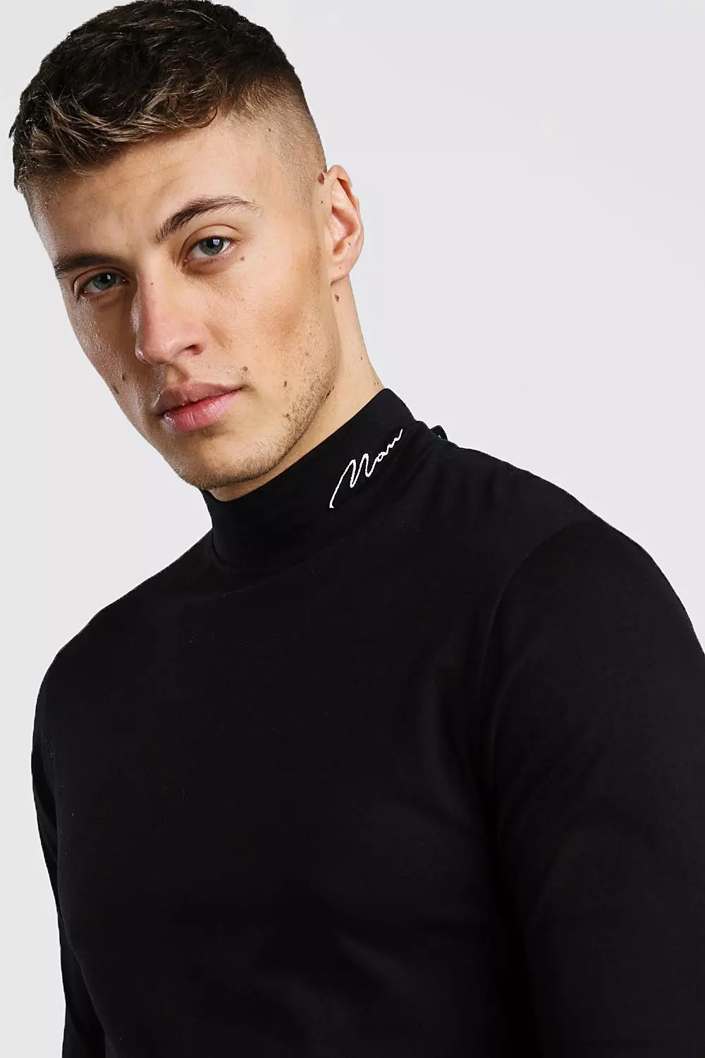 MAN Signature Turtle Neck Embroidered T-Shirt | boohooMAN USA