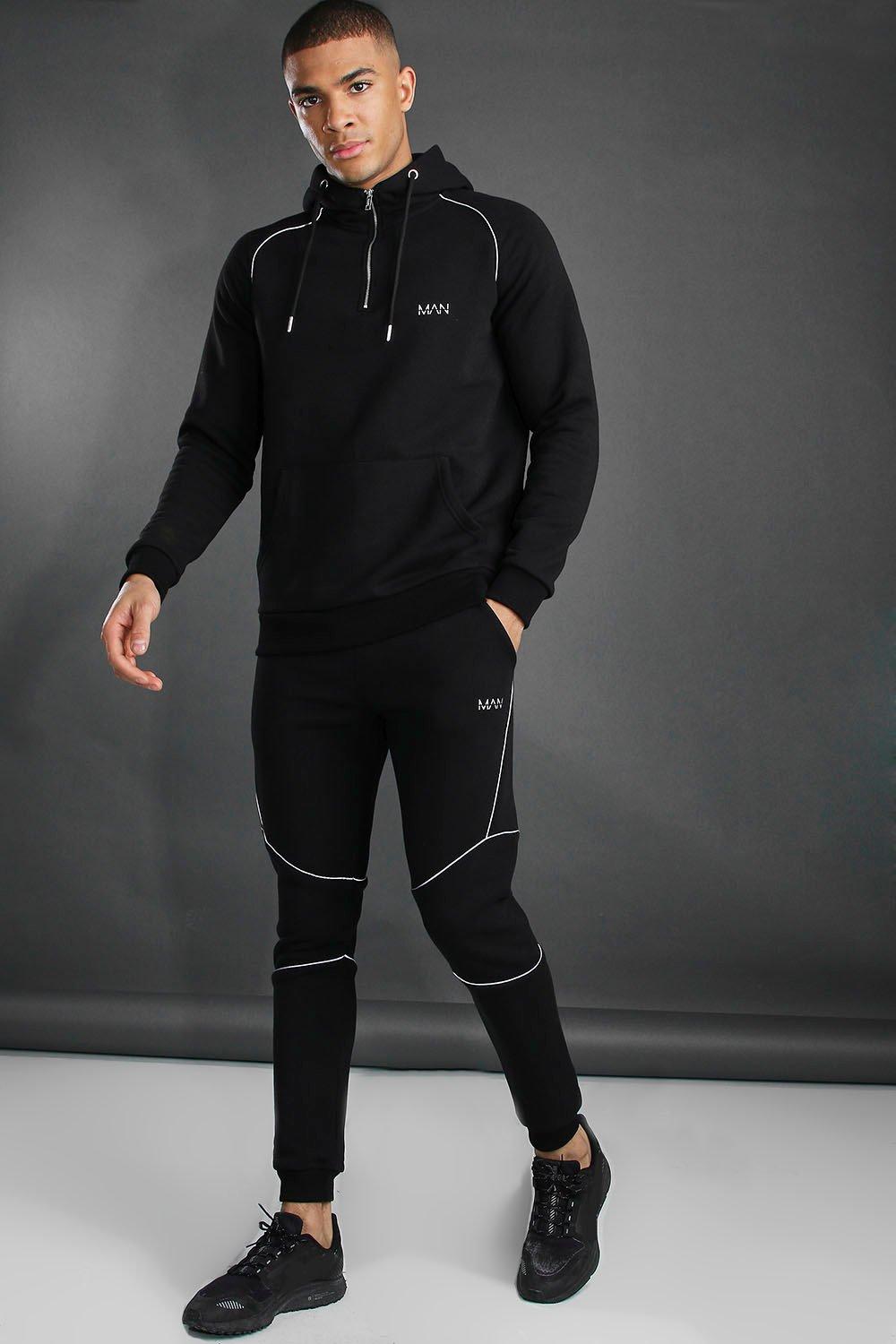 

Спортивный костюм Man Active с зауженными брюками с окантовкой и молнией до середины груди, Black