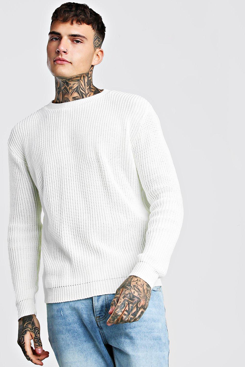 

Свитер с вафельной текстурой, рукавами реглан и круглым вырезом, Off white