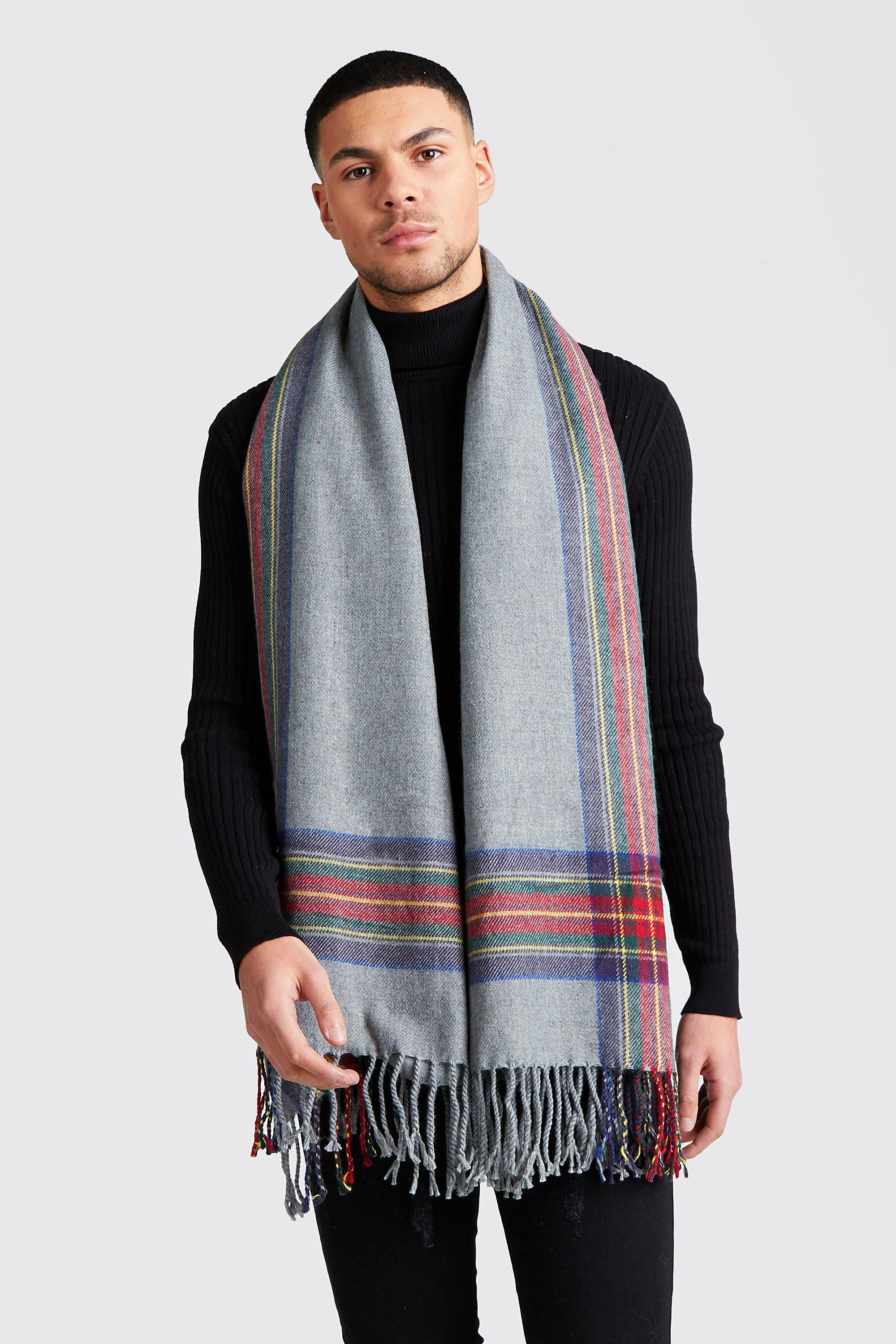 

Check Edge Brushed Scarf, Grey