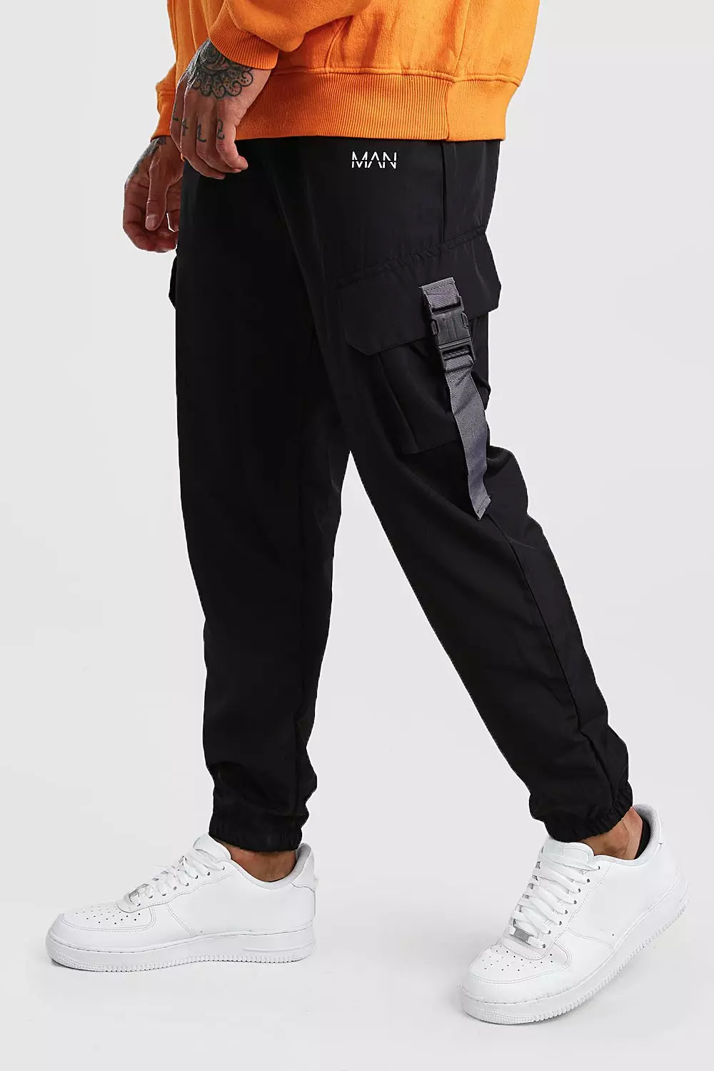 Original MAN Shell Buckle Joggers With Strap boohooMAN USA