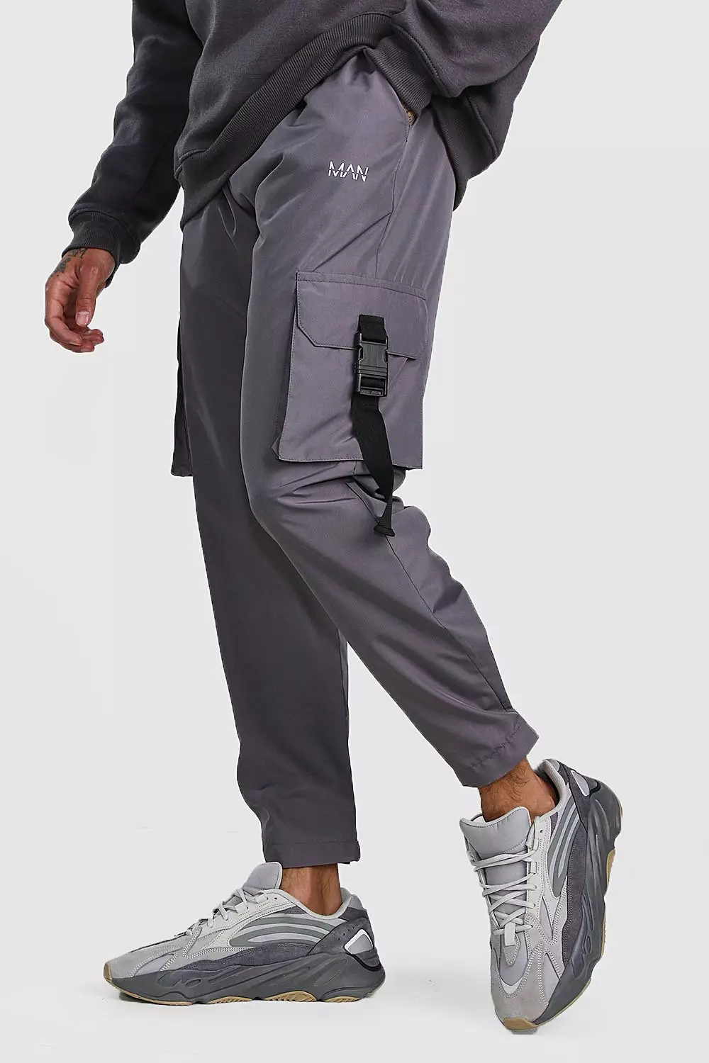 MAN Shell Buckle Cargo Joggers With Cuffs boohooMAN