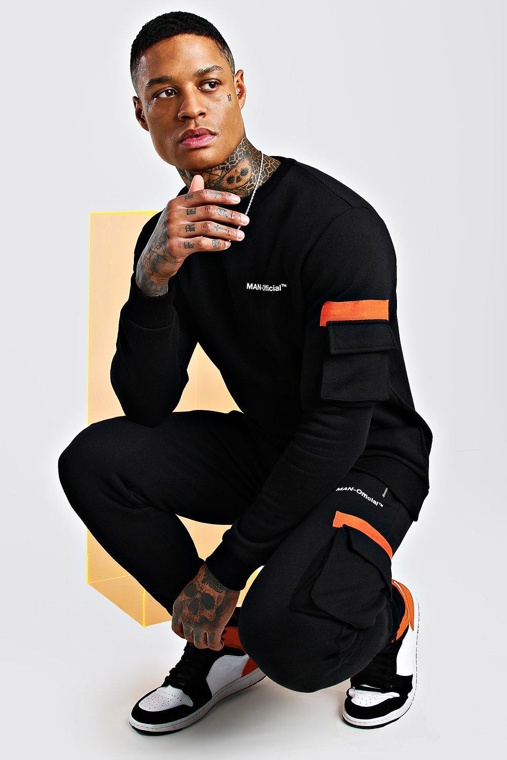 

Спортивный костюм MAN с практичным свитшотом с контрастной лентой, Black