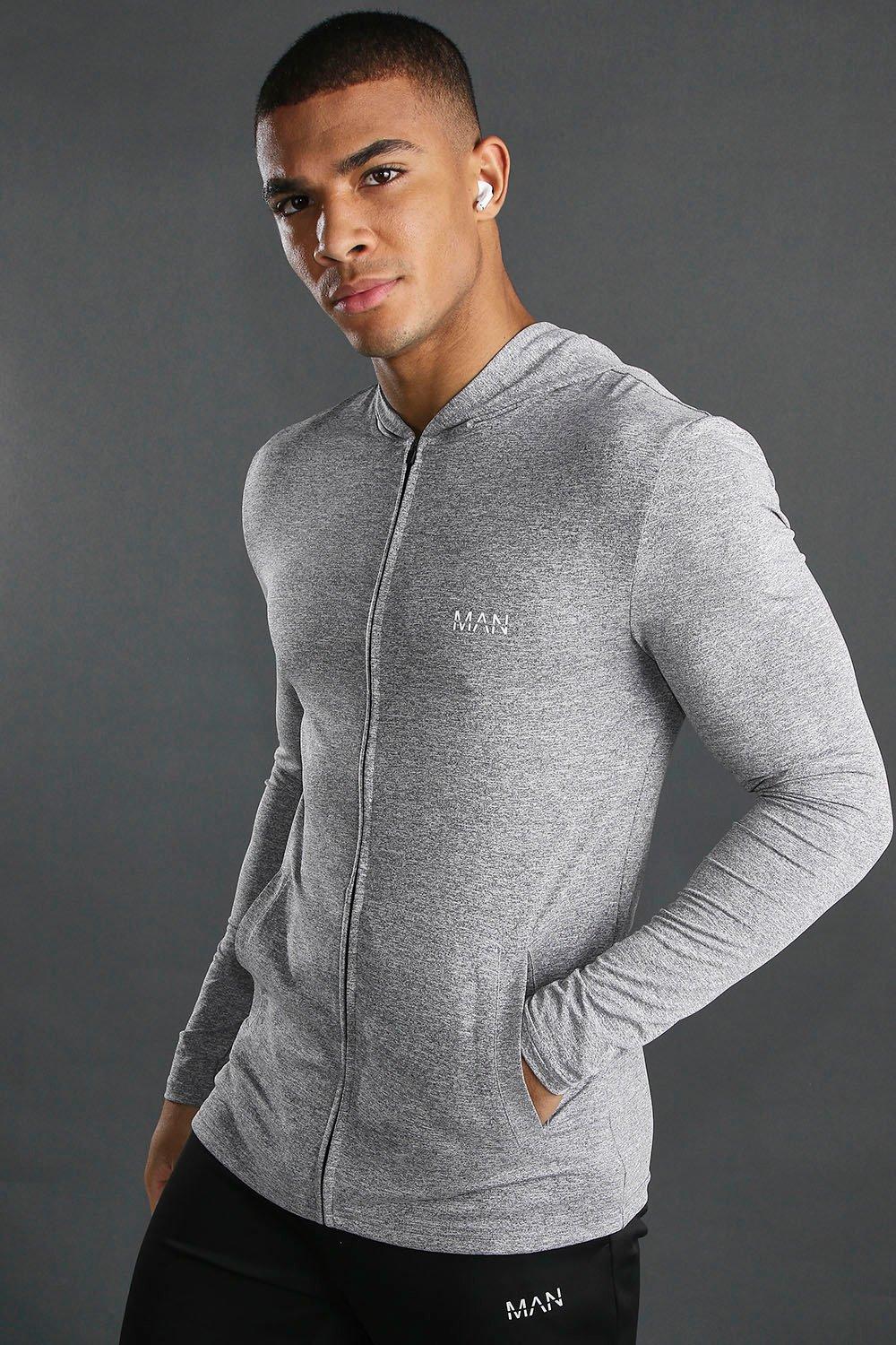 muscle fit grey hoodie