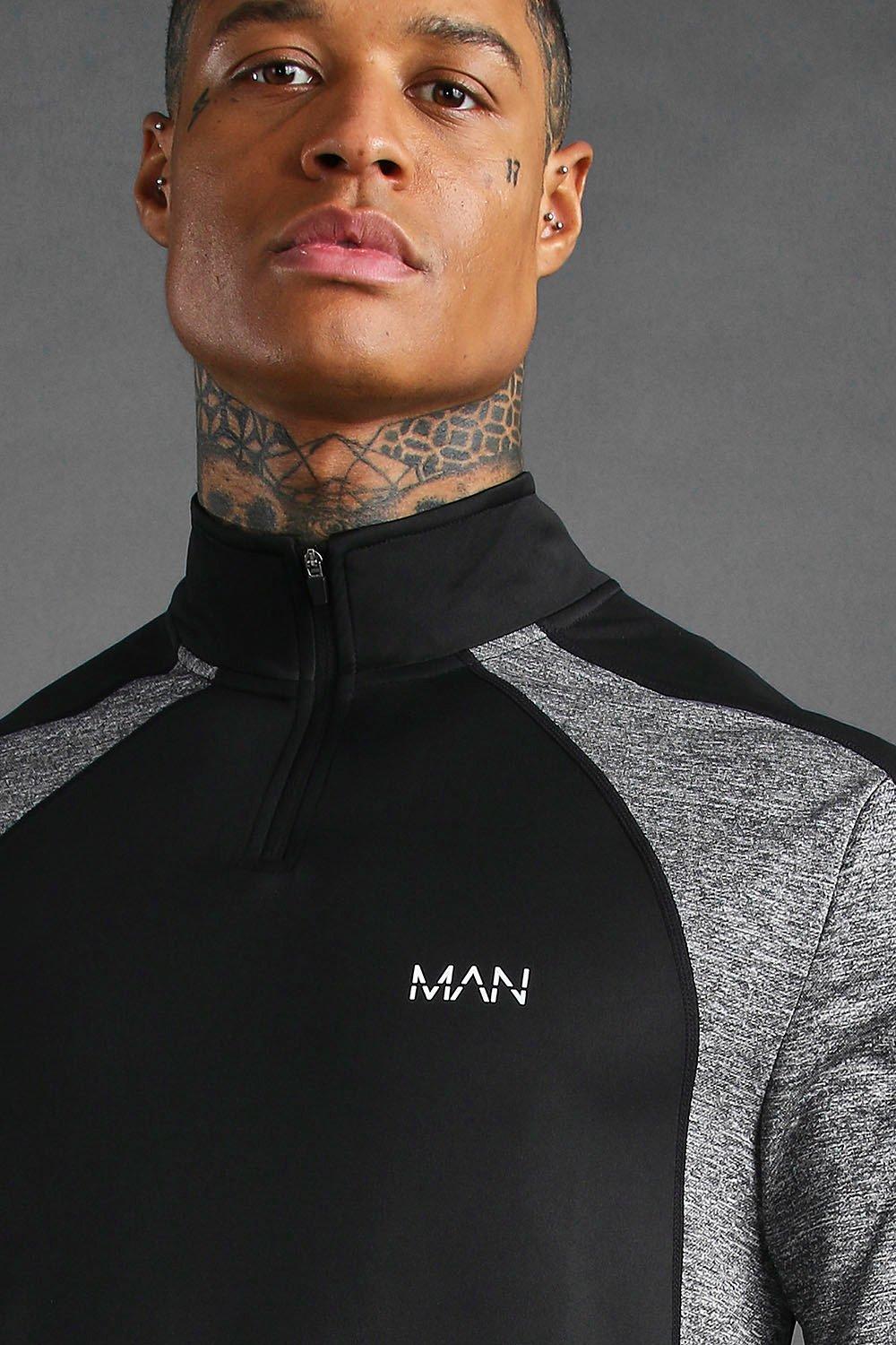 

Облегающий топ MAN Active с воротником-трубой и молнией до середины груди, Black