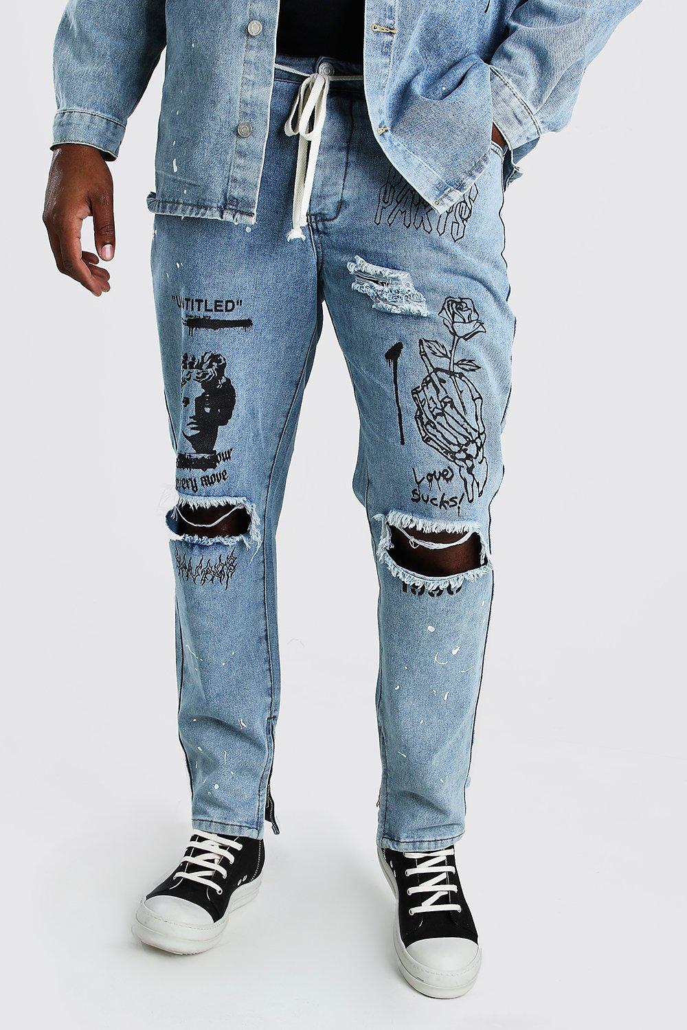 

Big And Tall Graffiti Print Skinny Jean, Pale wash