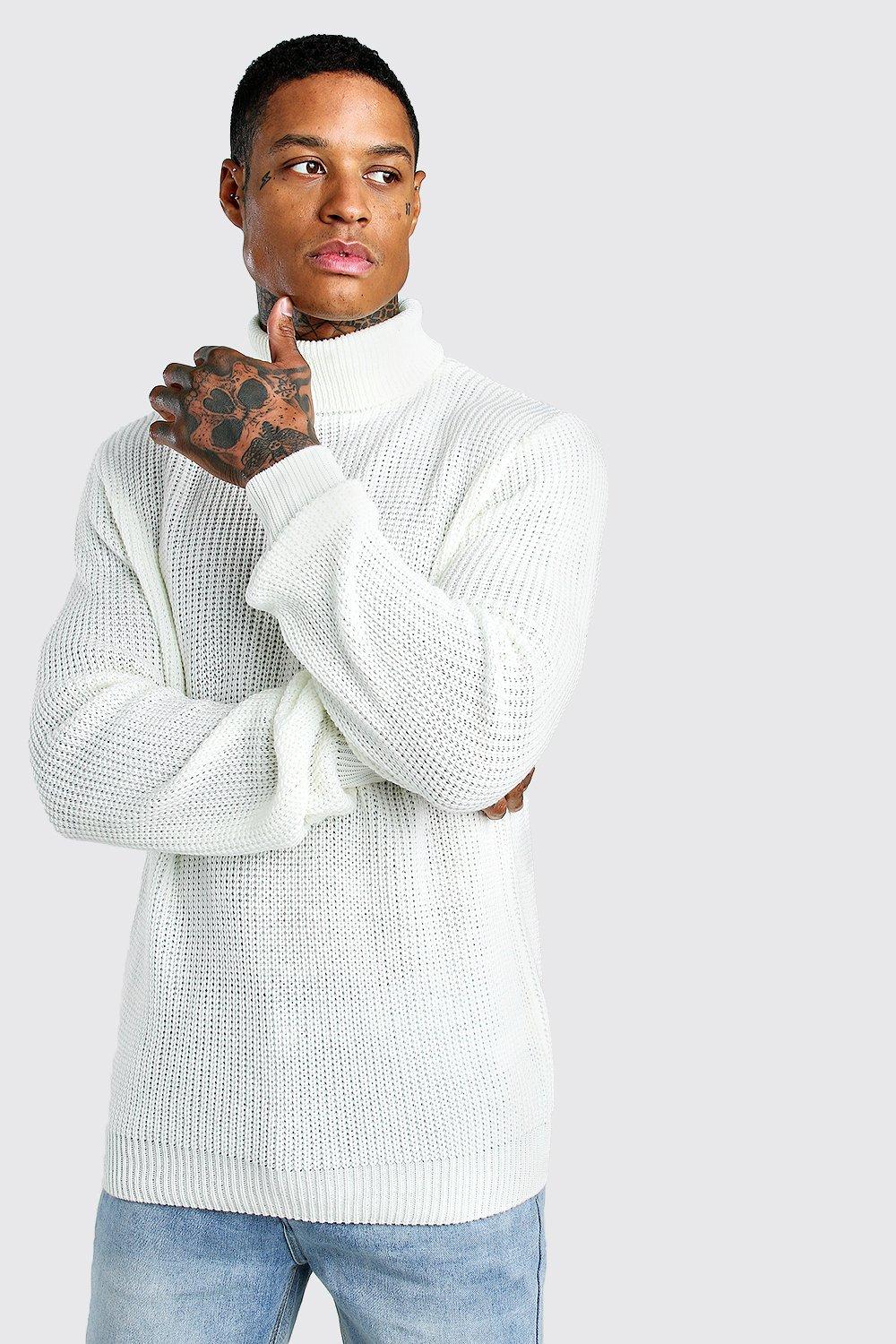 chunky white roll neck jumper