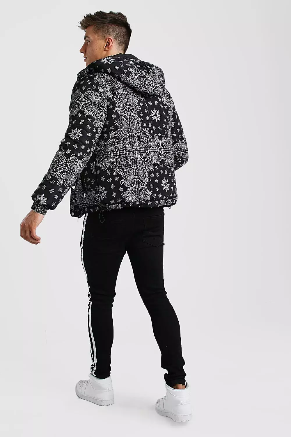 Bandana print puffer on sale jacket