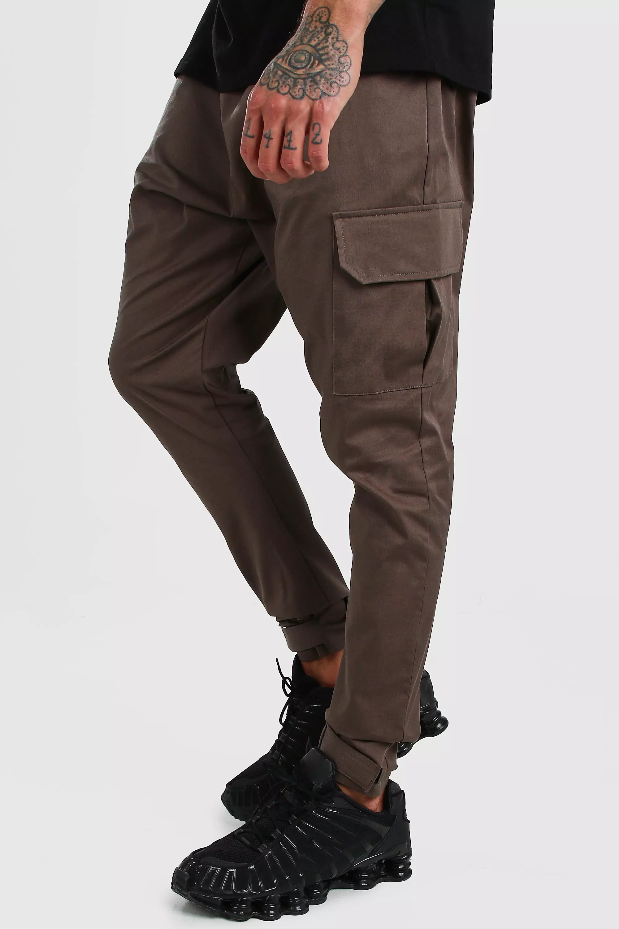 Twill Drop Crotch Cargo Jogger Trouser boohooMAN