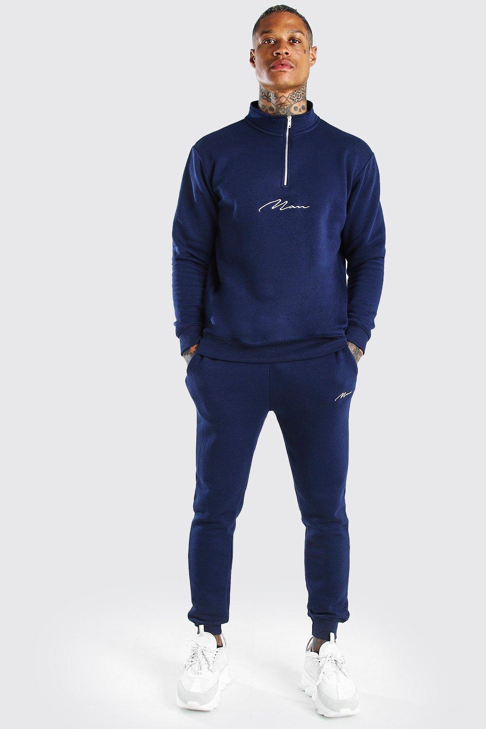 boohooman navy tracksuit