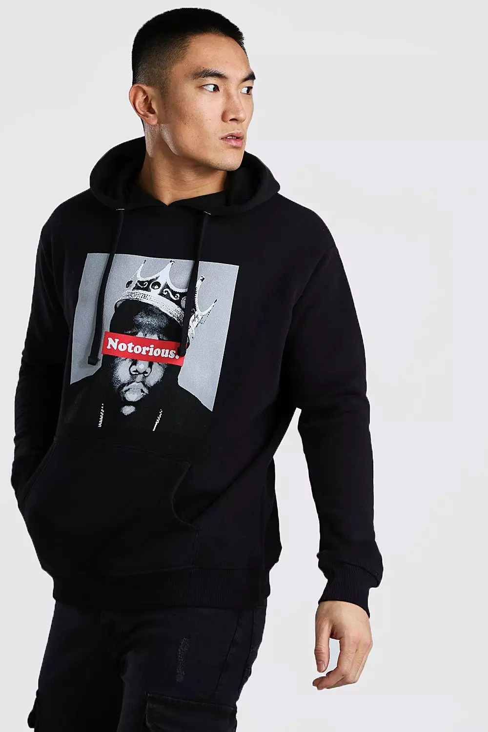 Oversized Notorious Big Crown Hoodie boohooMAN USA