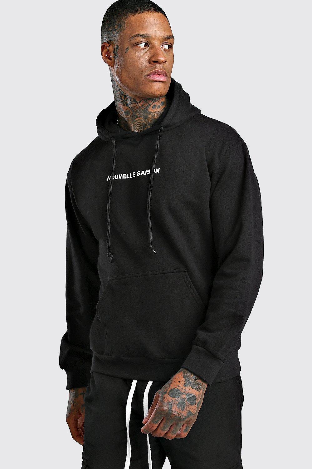 

Oversized New Season French Slogan Hoodie, Black