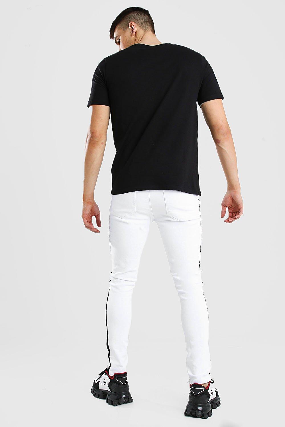 Super Skiiny Ripped Knee Jeans With Tape, White