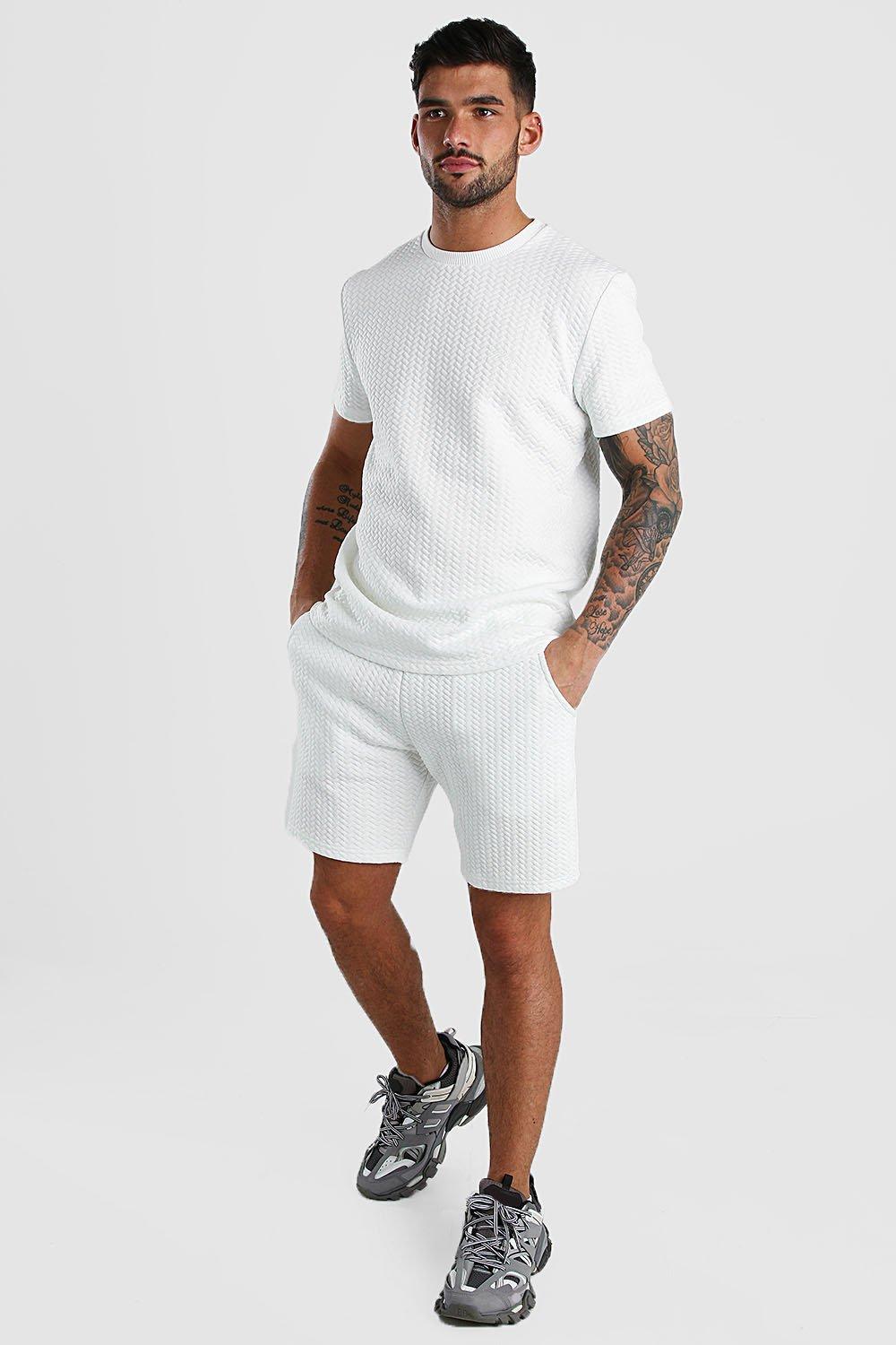 

MAN Signature Quilted T-Shirt & Short Set, White