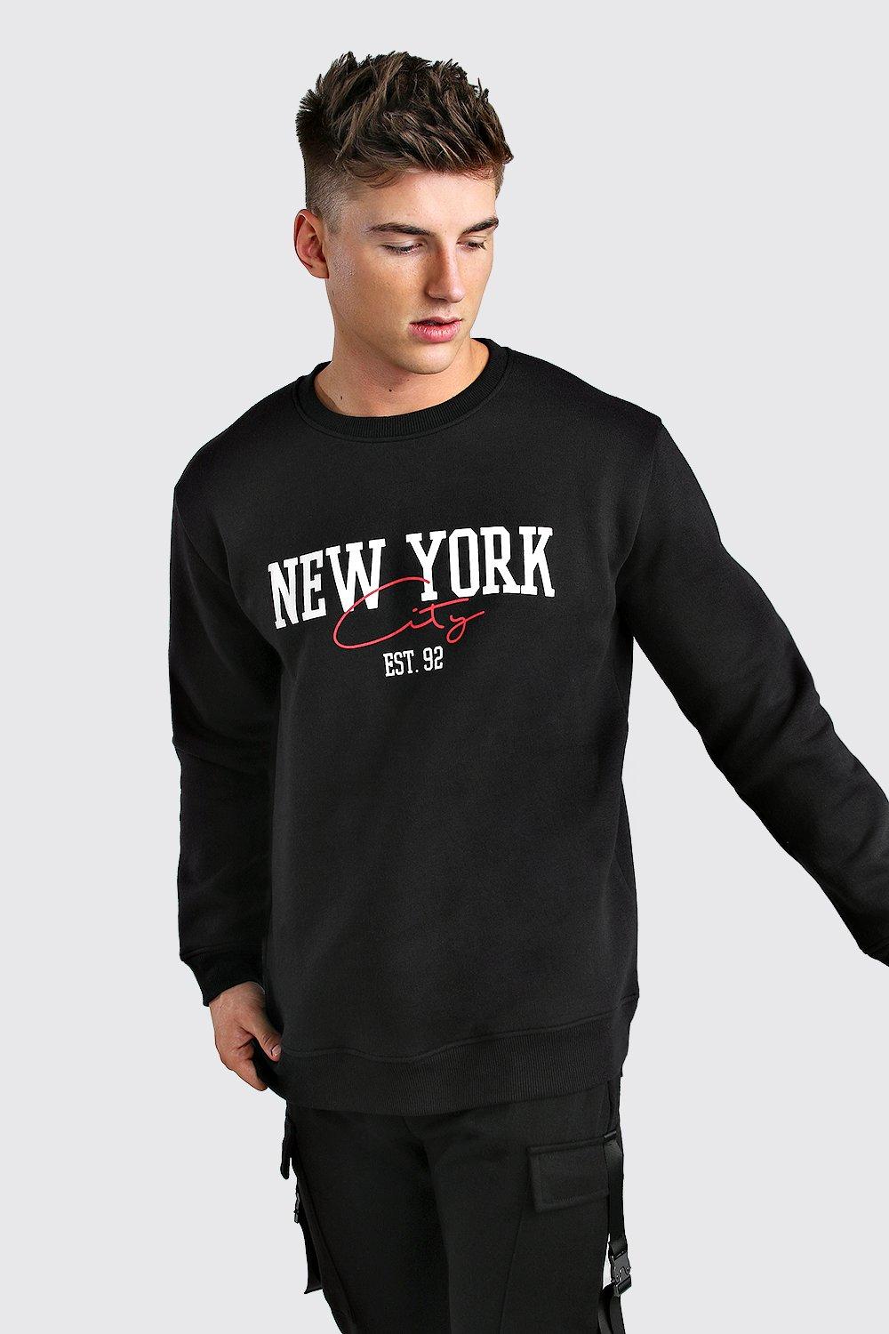 

Loose Fit New York City Print Varsity Sweatshirt, Black