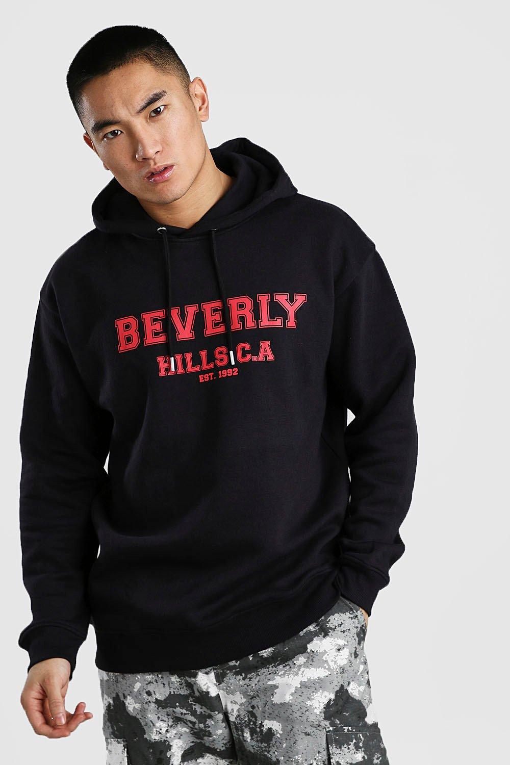 

Loose Fit Beverly Hills Varsity Print Hoodie, Black