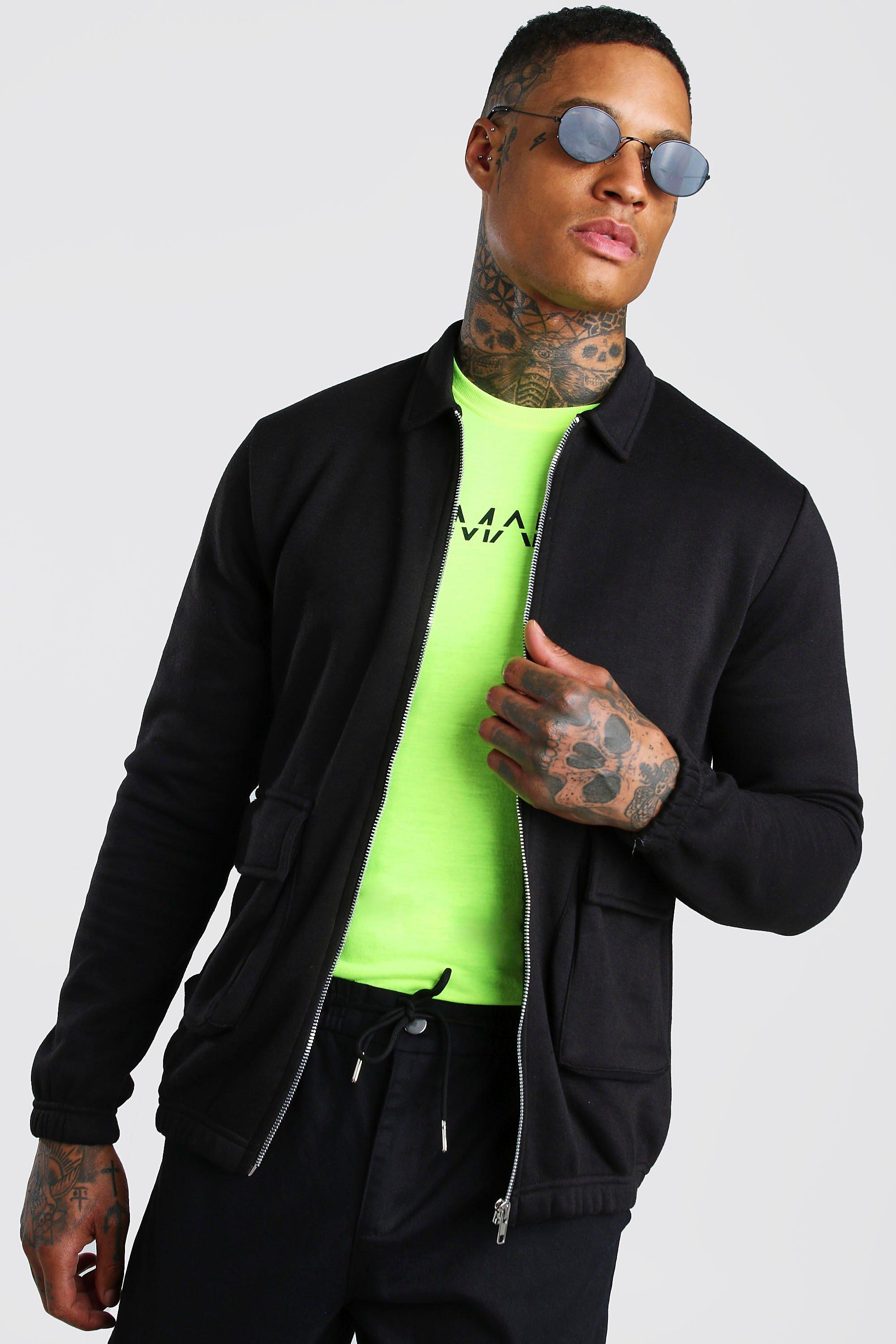 

Jersey Utility Harrington Jacket, Black