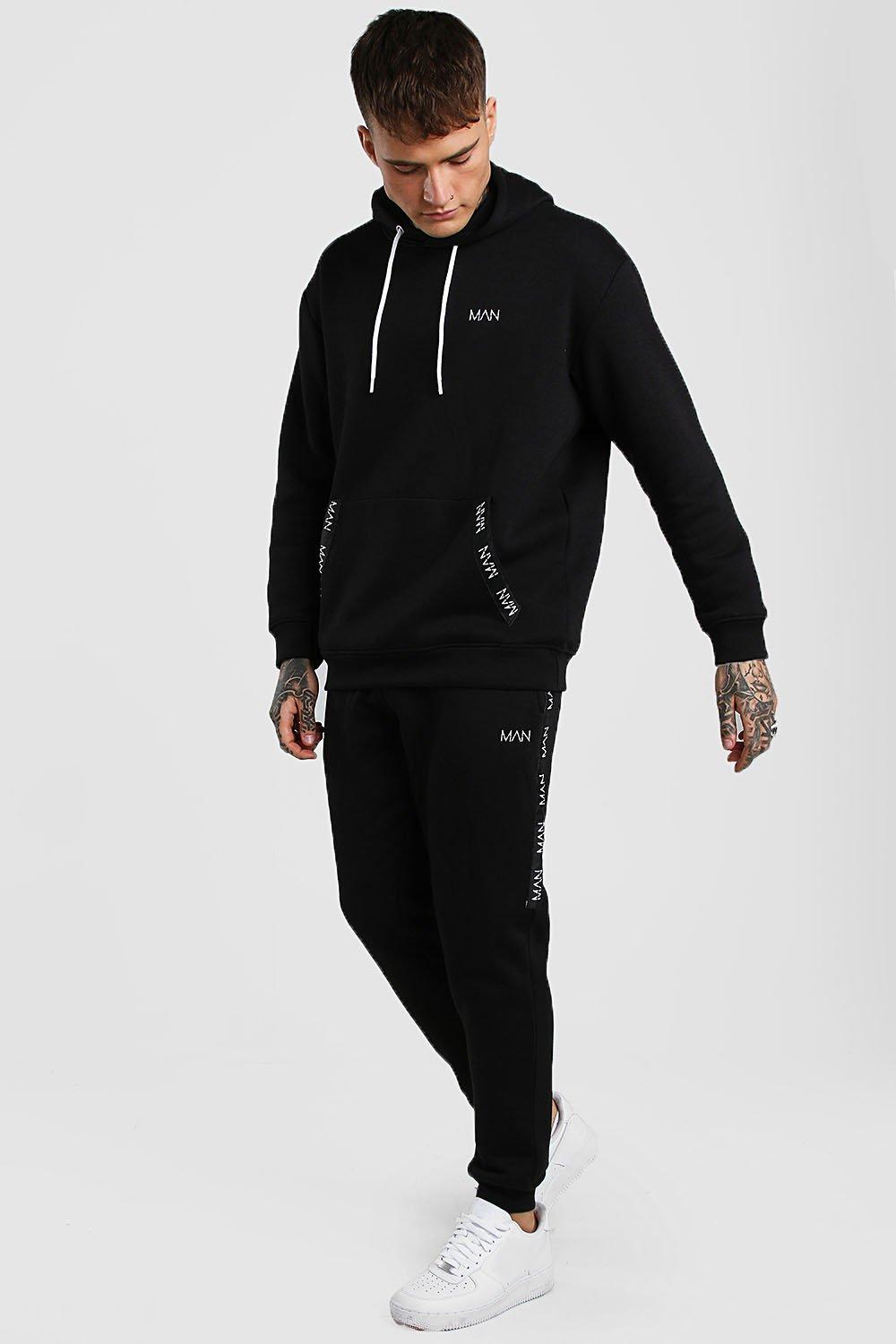 

Original MAN Tape Loose Fit Hooded Tracksuit, Black