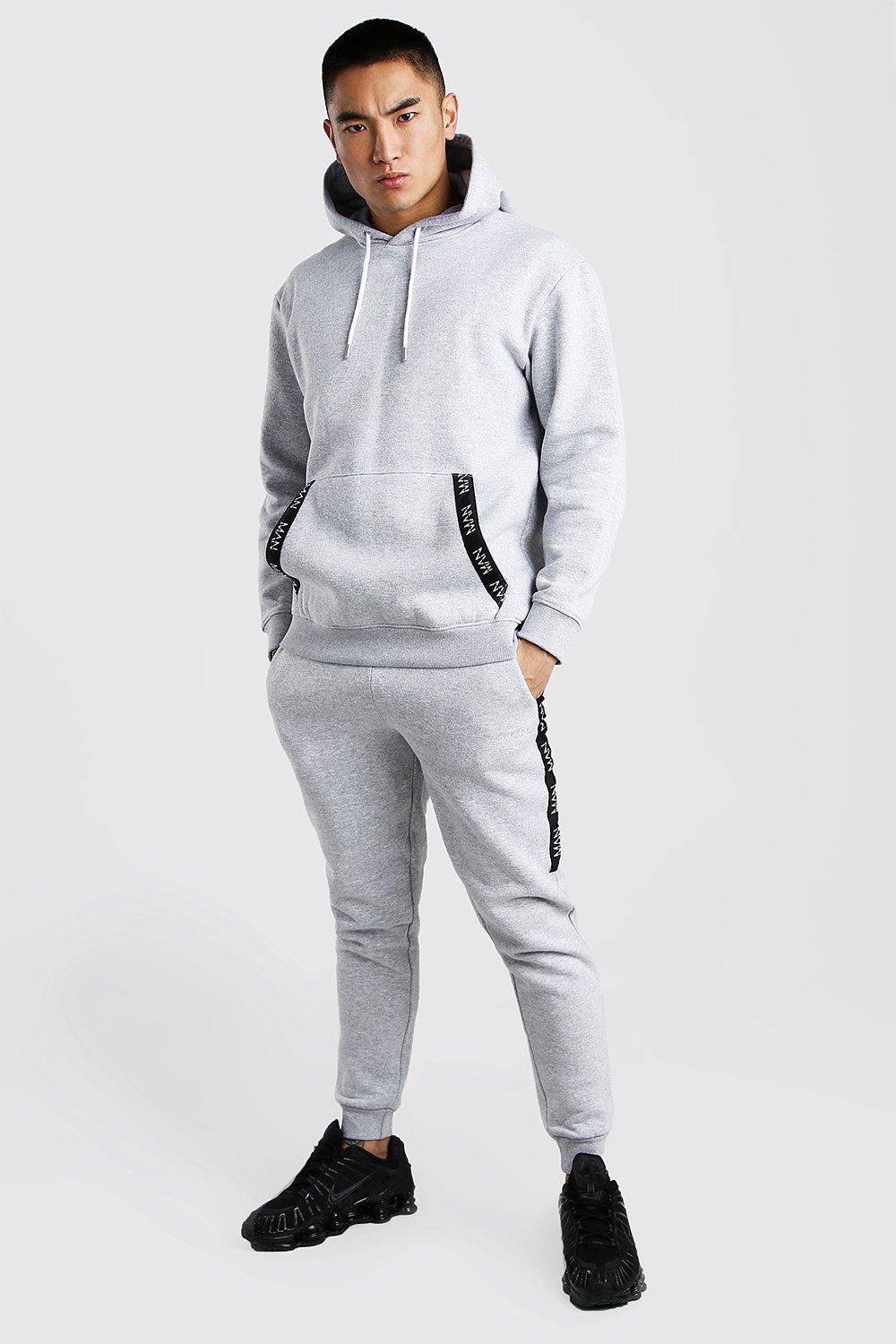 

Original MAN Tape Loose Fit Hooded Tracksuit, Grey marl
