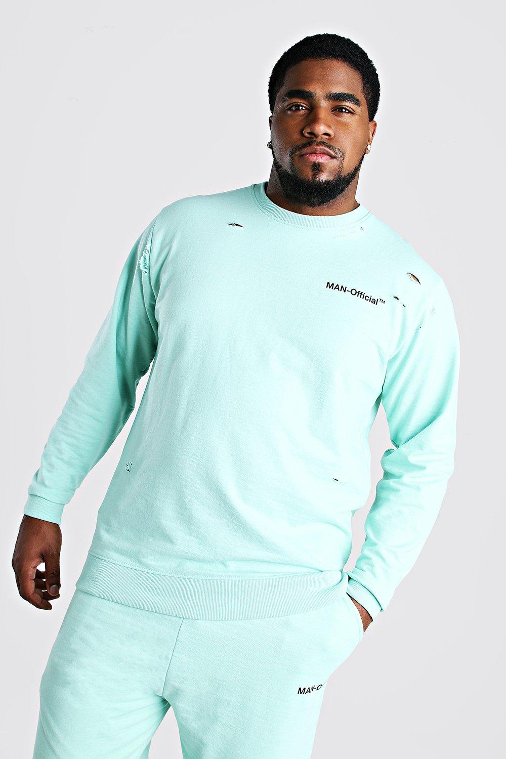 

Big And Tall MAN Official Distressed Sweater, Mint