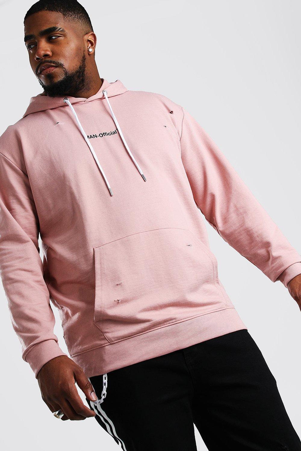 

Big And Tall MAN Official Distressed Hoodie, Mauve