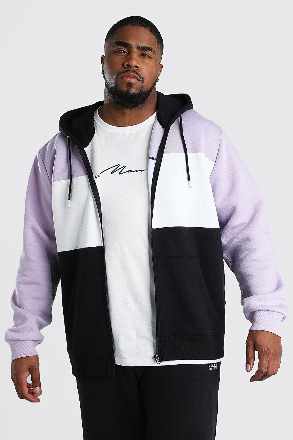 

Big And Tall Zip Through Colour Block Hoodie, Orchid