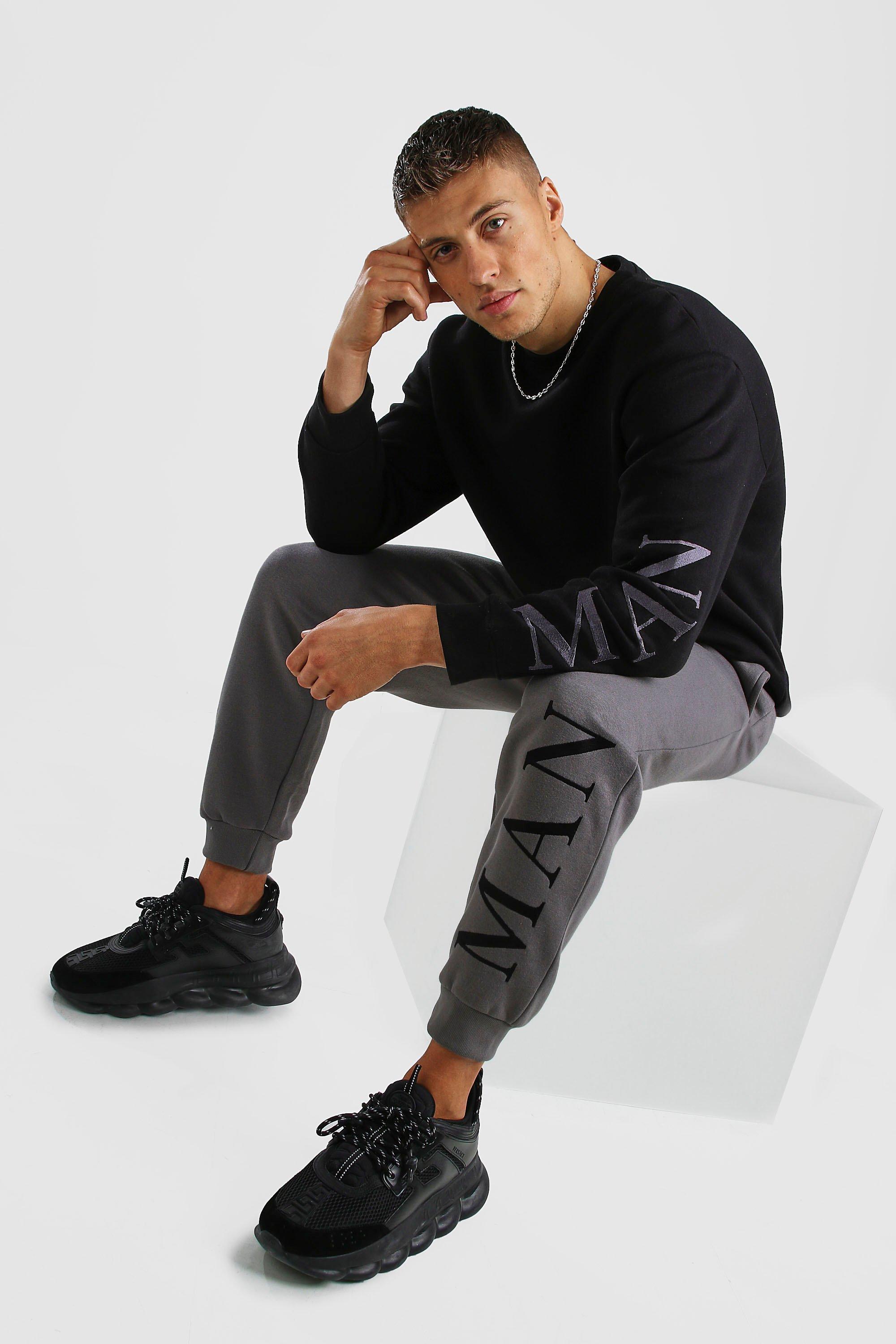 

Спортивный костюм с вышивкой MAN Hi-Lo с толстовкой свободного кроя, Black