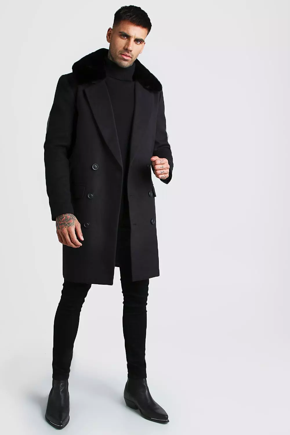 Double Breasted Faux Fur Overcoat