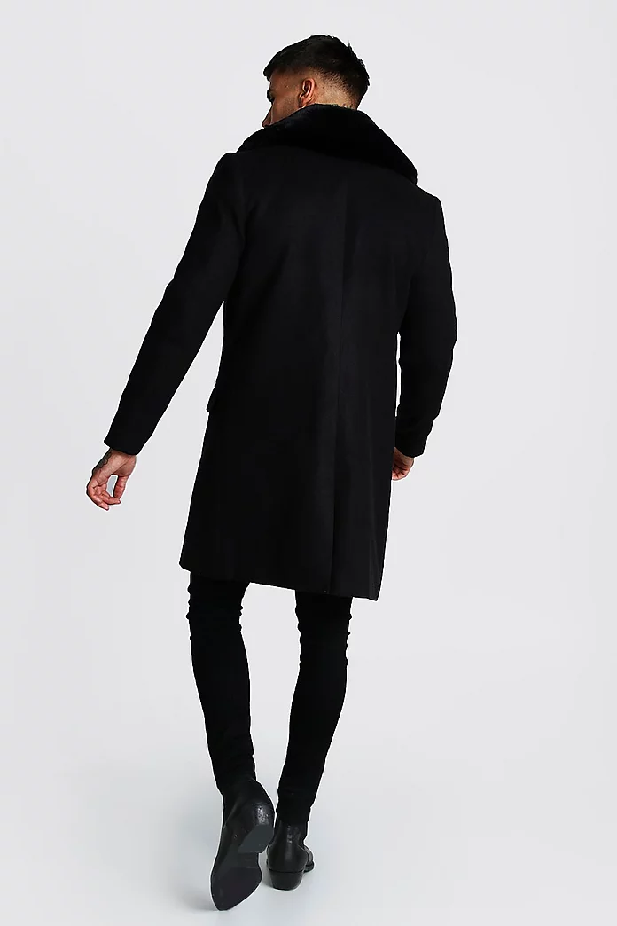 Double Breasted Faux Fur Overcoat | boohooMAN USA